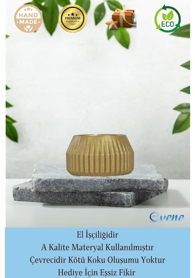 Eskitme Mumluk Şamdan Tealight Mum Uyumlu Çizgili Model - Altın