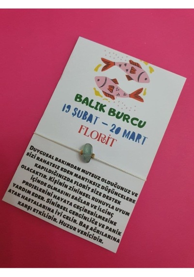 Gümüştel El Sanatları Sertifikalı Balık Burcu Florit Doğal Taşlı Ip Burç Bilekliği Çok Renkli