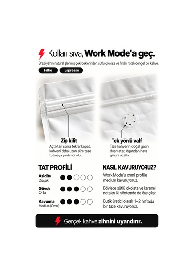 Work Mode Brezilya Filtre Ve Espresso Kahve 200 Gr %100 Arabica Natural İşleme