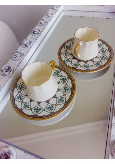 Bukle New Bone China Gold 6 Kişilik Kahve Fincan Takımı 80 Ml Beyaz
