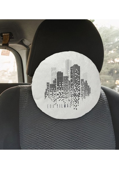 Bk Gift Kişiye Özel İsimli City Tasarımlı Yuvarlak Araç Koltuk Yastığı-1