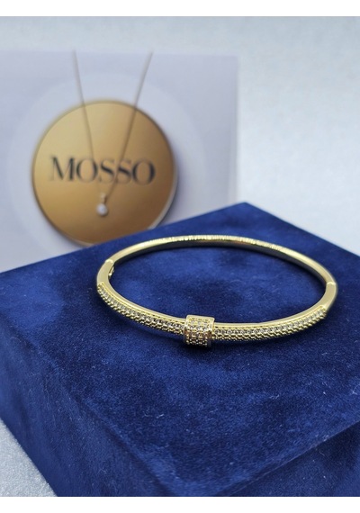 Zirkon Taşlı Gold Renk Kelepçe Çelik Bileklik Altın