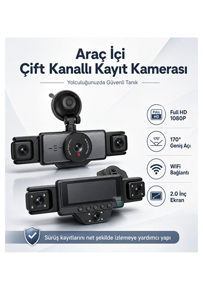 Araç İçi 5 Kameralı Wifi Kayıt Kamerası 2.0 İnç Ekran Full Hd 1080p 170 Geniş Açı