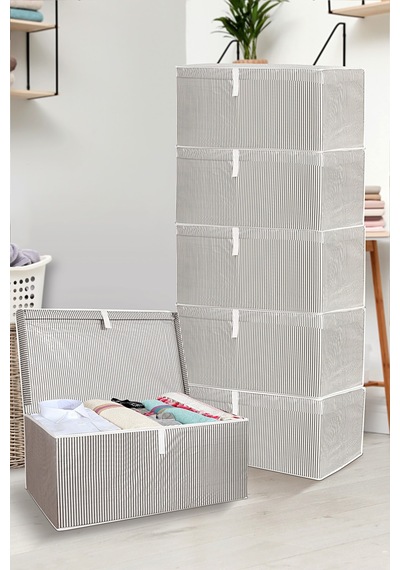 6 Adet Kapaklı Çok Amaçlı Hurç Saklama Kutusu Organizer Mega Plus 70 X 40 X 30 Cm Gri Gri