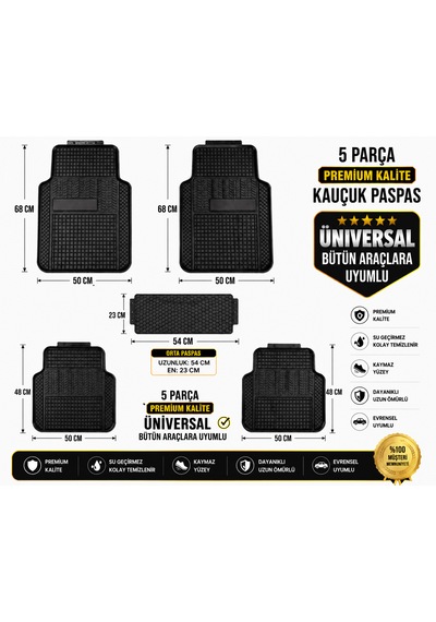 5 Parça Üniversal Premium Kalite Siyah Kauçuk Oto Paspas Takımı