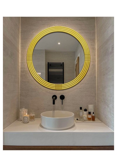 Led Işıklı Safir Altın Dekoratif İşlemeli Banyo Duvar Aynası 56 Cm Altın