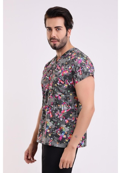 Yarasa Kol Dijital Desenli Üst - 6508 Siyah Kelebek-6965
