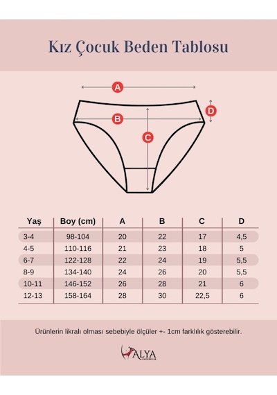 Alya Underwear Kız Çocuk Kalpli Dokuma Lastik Pamuklu Kumaş Slip Külot 5'li Paket 5 Adet Beyaz P05