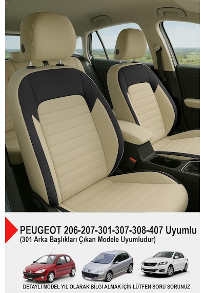 Mocha Taytüyü Oto Koltuk Kılıfı Peugeot 206-207-208-306-307-407 Uyumlu Bej