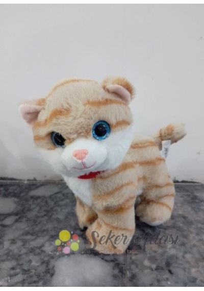 Sevimli Ayakta Duran Miyavlayan Peluş Kedi 20 Cm Sesli Kedi Oyuncak 1 Çok Renkli