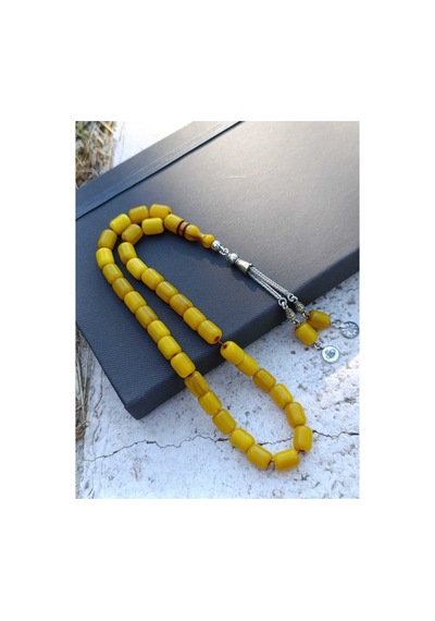 Hediyelik Sıkma Kehribar Tesbih Özel Tasarım Erkek Tesbihi Ahşap Kutulu Sarı - 884807581 Sarı - 884807581 Sarı