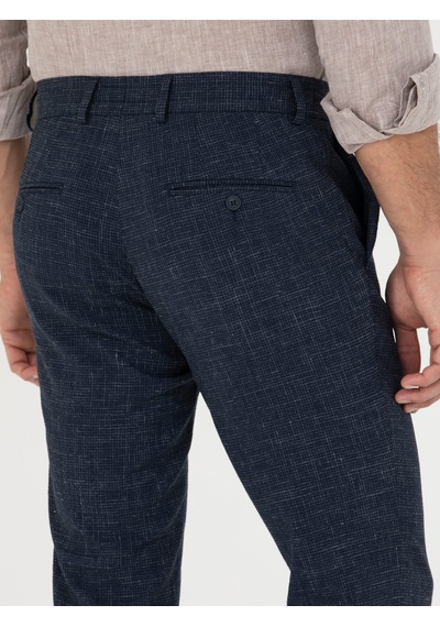 Cacharel Lacivert Slim Fit Keten Karışımlı Pantolon
