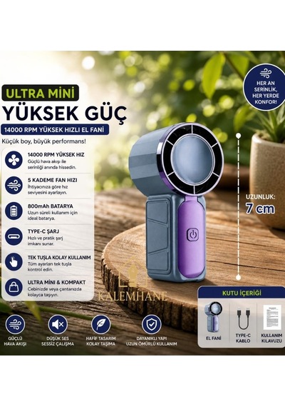 Kalemhane Ultra Mini Ultra Güç El Fanı- 5 Kademeli Gri