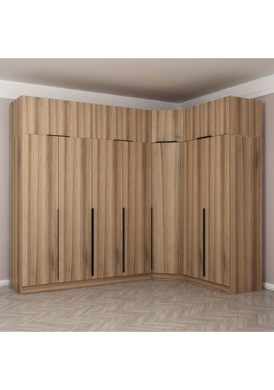 Kaleplus 7 Kapaklı 2 Çekmeceli Köşe Dolap + Yüklük Dore Dore Plus 235cm Ceviz