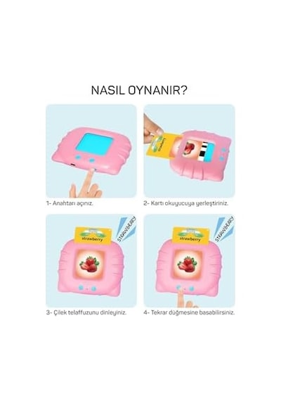 Erken Öğrenim Kartları- Ingilizce Konuşan Sesli Flash Kartlar 112 Kart 224 Görsel Pembe
