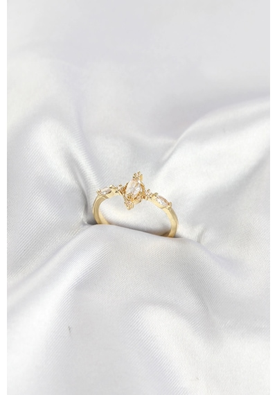 Gold Renk Vintage Model Zirkon Taşlı Yüzük Çok Renkli