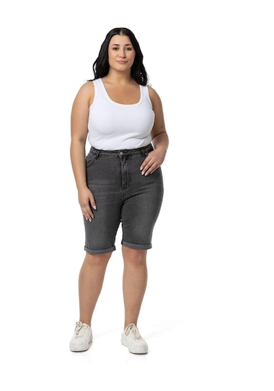 Büyük Beden Paçası Katlamalı Beş Cepli Denim Antrasit Şort-antrasit Antrasit