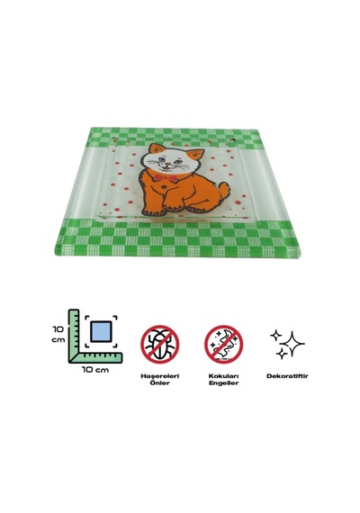 Cam Banyo Gider Kapak Süsü 2 Adet Cam Gider Kapağı 10x10 Cm Kedi Diğer