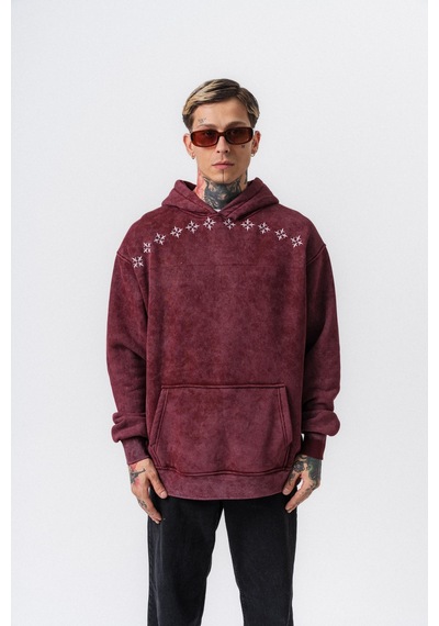 Respire Erkek Muse Baskılı Yıkamalı Kapüşonlu Oversize Hoodie Bordo