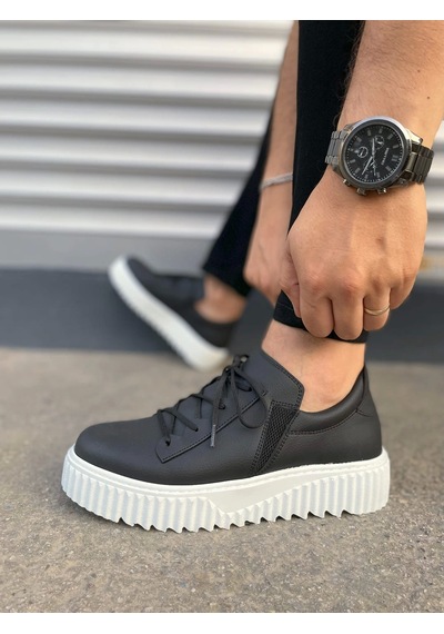 Jy502 Bold Bağcıklı Cilt Erkek Günlük Sneaker Ayakkabı Cbt - Siyah Siyah