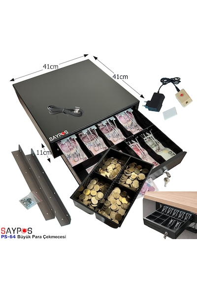 6 Banknot Gözlü Kolay Açma Butonlu Ve Montaj Askılı Takım Halinde Para Çekmecesi 41x41x11cm