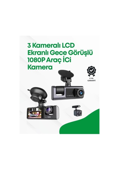 Hubrendy  2.0 Lcd Ekranlı, Döngüsel Kayıt Özellikli Üç Kameralı Oto Kamera