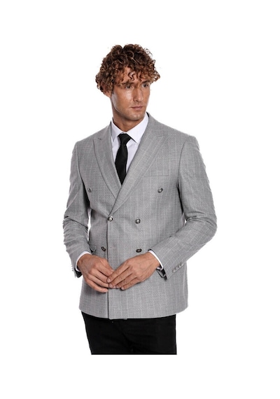 Wessi Kruvaze Slim Fit Çizgili Gri Erkek Ceket 001