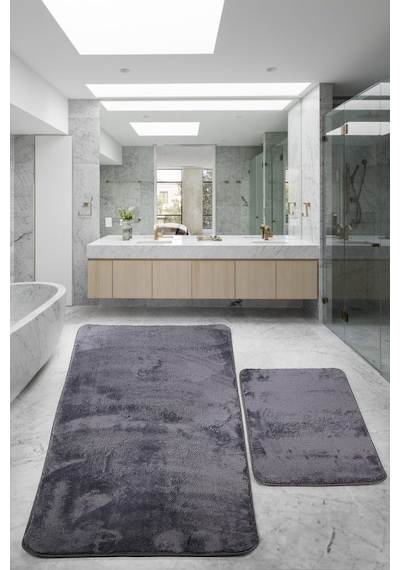 Relax Antrasit 80x150 + 50x80 Cm Büyük Ebat 2'li Banyo Halısı Pas Antrasit