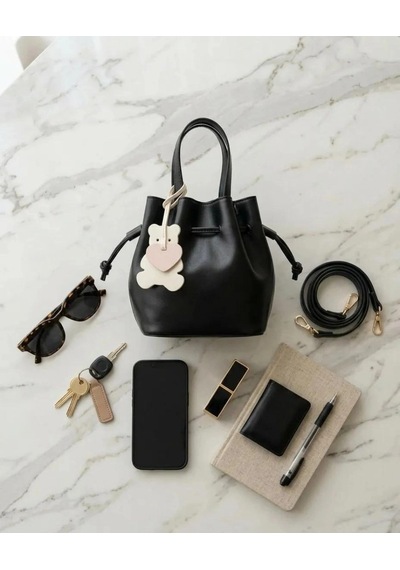 Zennamoda Ayıcık Detaylı Siyah Bucket Çanta Çok Renkli
