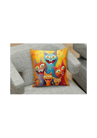 Sevimli Kedicikler Desenlı Kare Yastık Kılıfı Çok Renklı