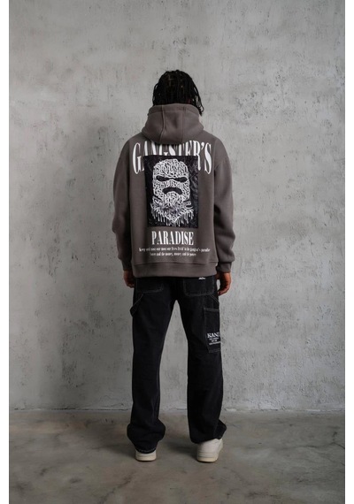 Ertaştrendstore Erkek 3 İplik Pamuklu Baskılı Kapüşonlu Cepli Sweatshirt Hoodie - Gri Çok Renk