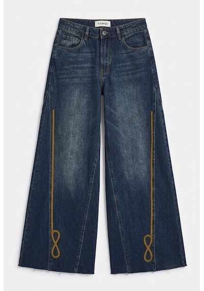 Kadın Koyu Kot 2w6-8 Palazzo Fit Nakış Detaylı Özel Tsarım Denim Jean