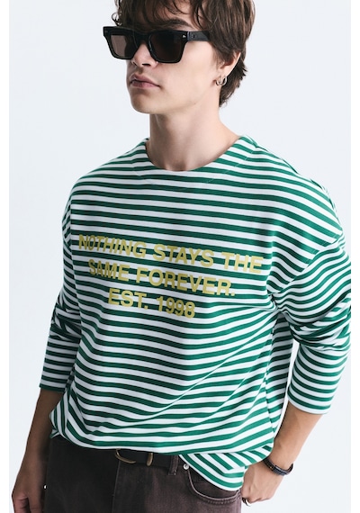 Vamos Oversize Çizgili Sweatshirt Ekru/yesıl