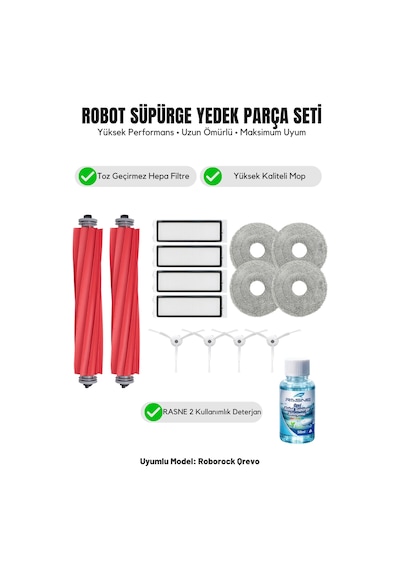 Roborock Qrevo İle Uyumlu 2 Ana Fırça 4 Beyaz Yan Fırça 4 Filtre 4 Mop 1 Deterjan 4.0