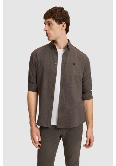 U.S. Polo Assn. Erkek Kahverengi Slim Fit Uzun Kollu Basic Gömlek 50332397-vr029