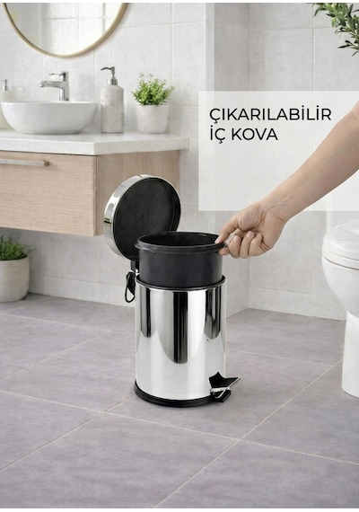 Krom Pedallı Çöp Kovası-12lt 1 Adet Gümüş