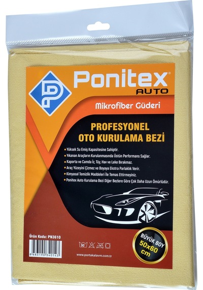 Ponitex 3610 Mikrofiber Güderi Oto Kurulama & Temizlik Bezi 50 x 60 6 Adet