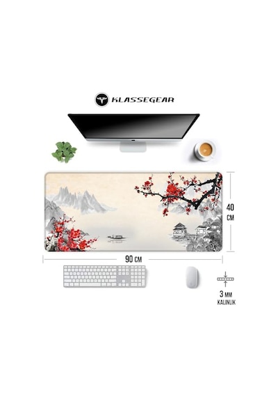 Klasse Pro - 10 Farklı Model Dikişli Kenar 90x40 Cm Oyuncu Gaming Mouse Pad Cherry Blossom, 90x40 Cm