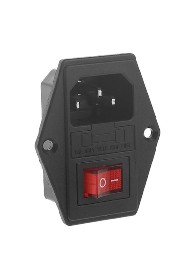 220V Erkek Power Soketi  Sigorta Yuvalı ve Işıklı Açma Kapama Anahtarlı Kulaklıklı Montaj Tip