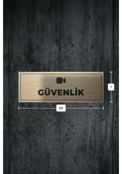 Güvenlik Yazılı - Metal - Gold Renk - Kapı İsimliği - 20x7 Cm