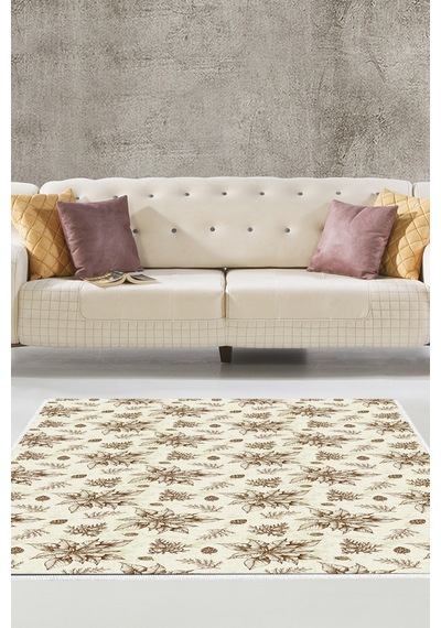 Alanur Home Kaymaz Dijital Mutfak & Salon Halı Trend Vintage Al5008 Bej