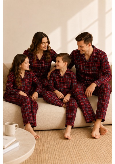 Free Beka Ekose Desenli Kırmızı Uzun Kollu Önden Düğmeli Gömlek Yaka Aile Pijama Takımı Kombini Free Beka Ekose Desenli Kırmızı Uzun Kollu Önden Düğmeli Gömlek Yaka Aile Pijama Takımı Kombini