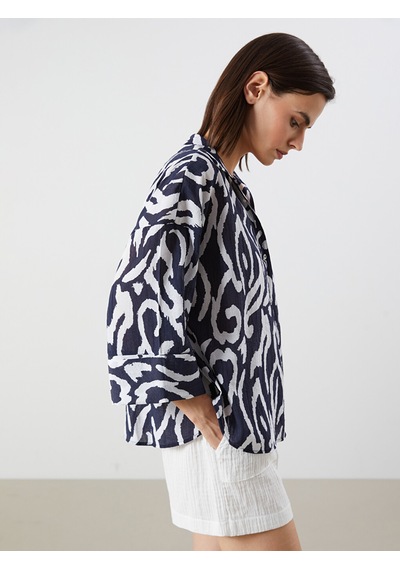 Lcw Vision Lacivert Desenli Oversize Kadın Gömlek