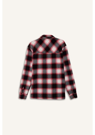 Defacto Regular Fit Polo Yaka Flanel Kareli Uzun Kollu Gömlek F7115ax25wnbr490 Bordo-br490