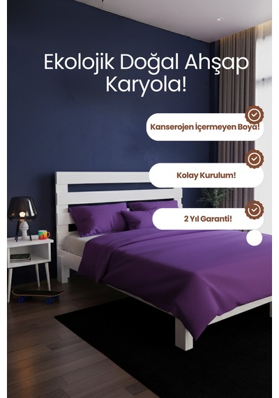 Renazzo Urban New Masif Ahşap Karyola Beyaz 160x200 Beyaz - 160 X 200