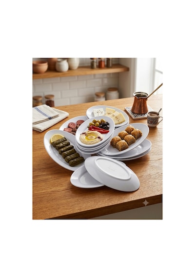 4 Adet Kırılmaz Melamin Oval Kayık Tabak Orta Salata Tabağı 30 X 19 Cm - Beyaz Beyaz