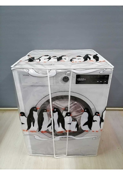 Penguen1 Desenli Şeffaf Çamaşır Makinesi Örtüsü 0,18 Mm Kalınlığında