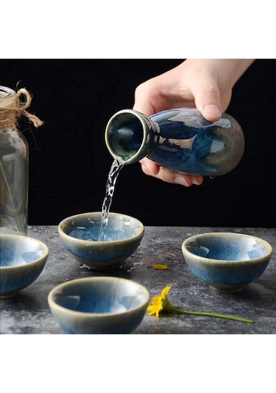 Uziqueif Japon Sake Seti, 5 Parça El Boyaması Seramik Sake Servis Seti, 4 X 30 Ml Bardak + 1 X 130 Ml Tencere Servis Setleri Lacivert Uziqueif Japon Sake Seti, 5 Parça El Boyaması Seramik Sake Servis Seti, 4 X 30 Ml Bardak + 1 X 130 Ml Tencere Servis Setleri Lacivert