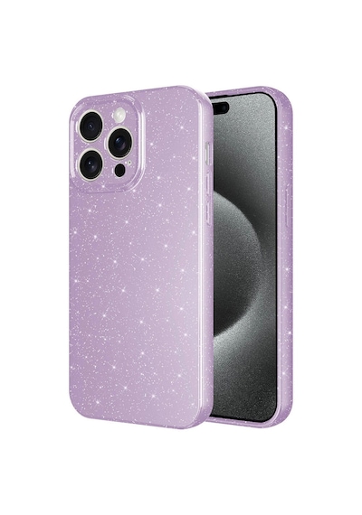 Apple iPhone Uyumlu 15 Pro Kılıf Kamera Korumalı Simli Lüks Zore Koton Kapak Lila