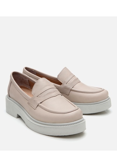 Hotiç Kadın Deri Bej Kalın Tabanlı Klasik Loafer